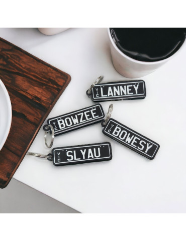 Number Plate Keyring - Black & White single sided